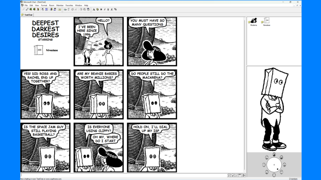Microsoft Comic Chat, an IRC client that uses a manga-style chat interface, has been open