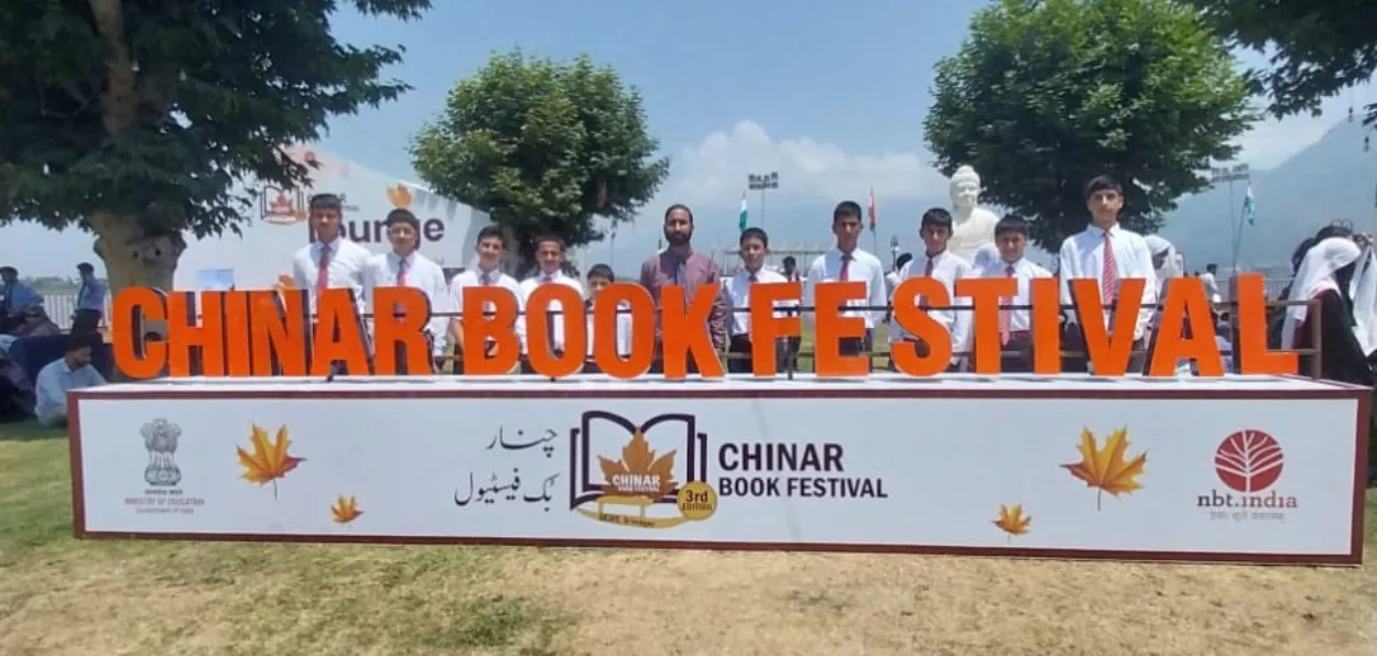 Students at a Chinar Book Festival in Srinagar