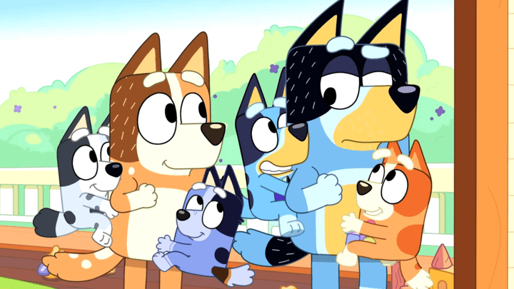 Bluey and his family in Bluey.