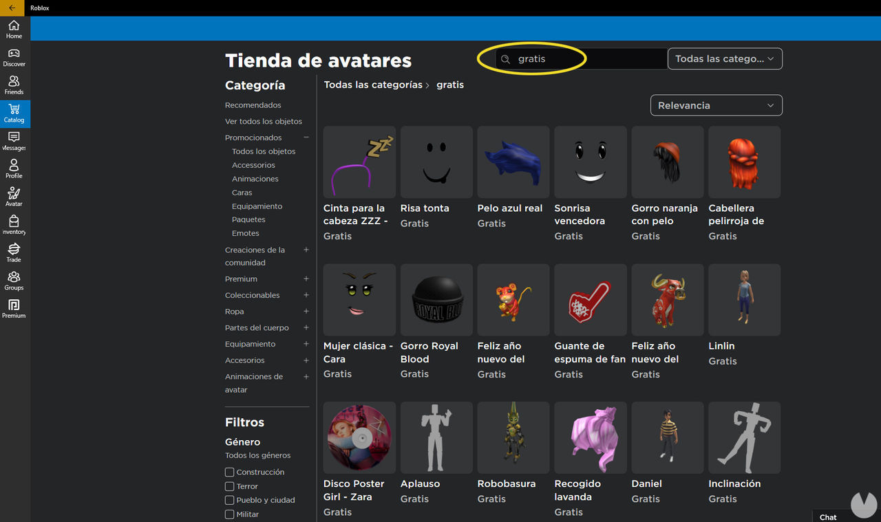 Free items in the Roblox store