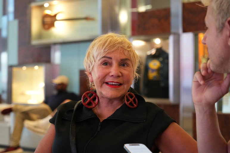 Lenore Zann, the voice of Rogue, at SDCC 2026.