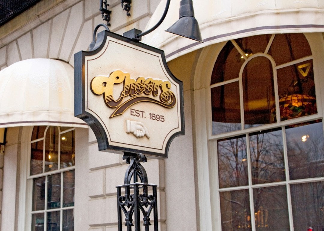 The sign for the Cheers bar in Beacon Hill, which was formerly Bull & Finch Pub, in Boston, Massachusetts. -
