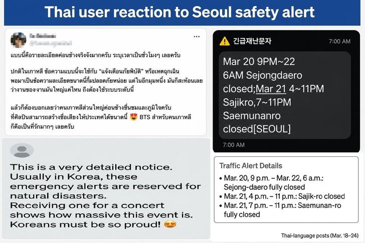 A Thai user posts on X regarding the BTS concert at Gwanghwamun Square. Korea Times file