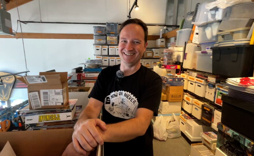 Aaron Trites, owner of Now or Never Comics at 1055 F Street in East Village, enjoys the calm before the storm of Comic-Con. July 9, 2026