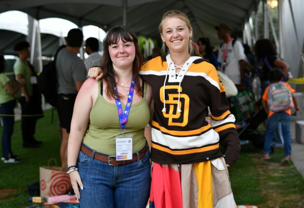 Sisters Adelaide Hall (R) and Delaney Hall of San Diego were first in line to enter Hall H at Comic-Con in San Diego, California