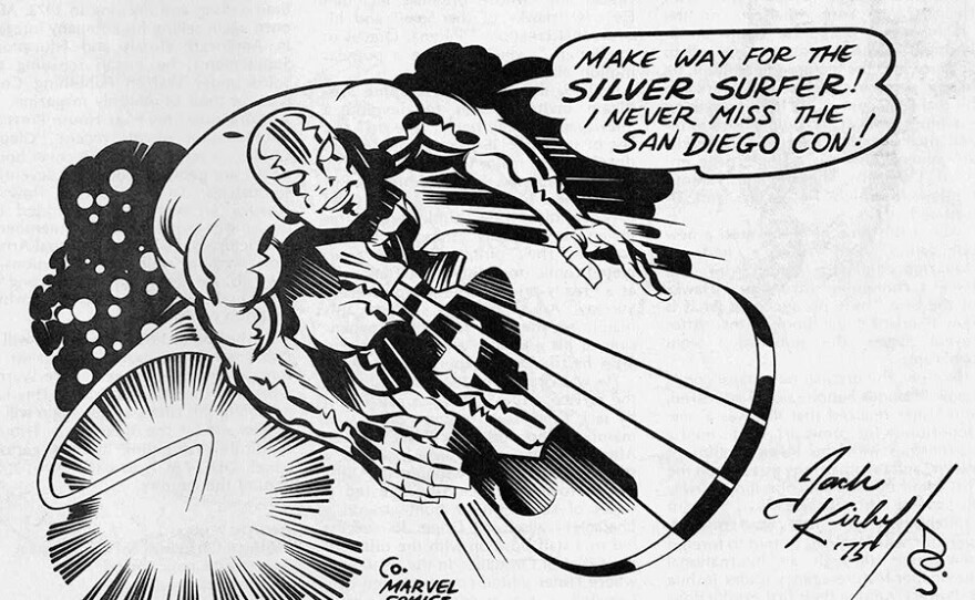 Jack Kirby's drawing for the Program Book was inked by Dave Stevens.