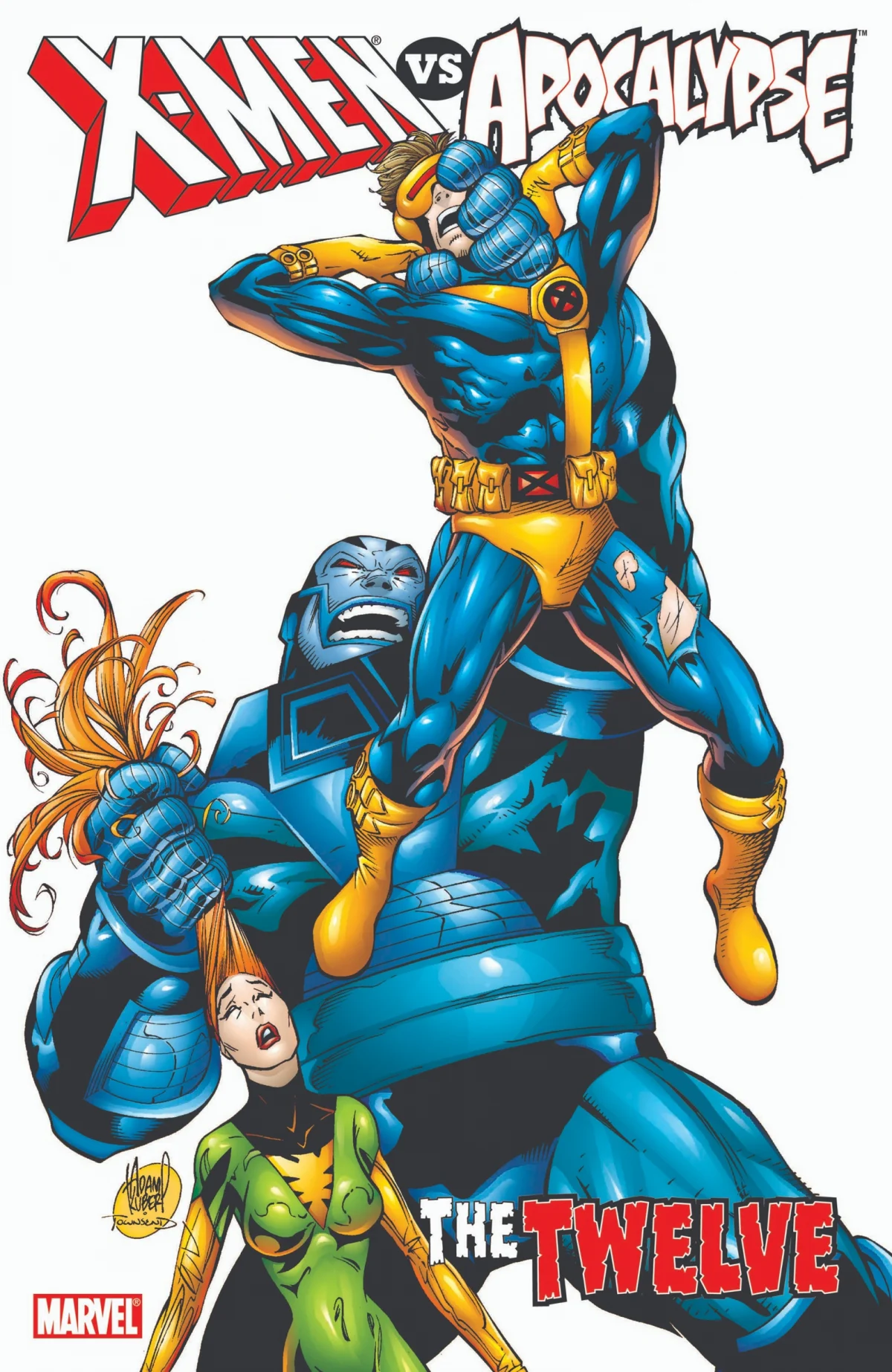 The cover of X-Men vs. Apocalypse: The Twelve features Apocalypse fighting Cyclops and Jean Grey.