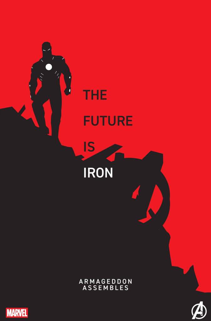 Iron Man on a stark red background