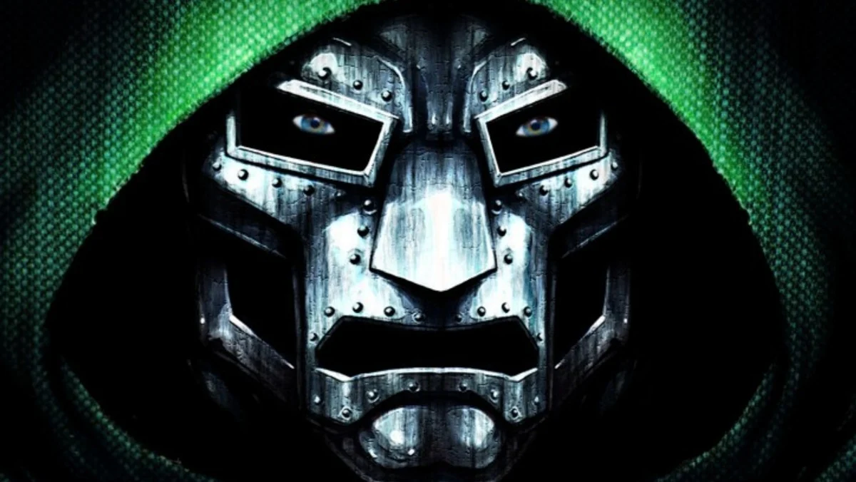 A menacing image of Doctor Doom from Marvel Comics.
