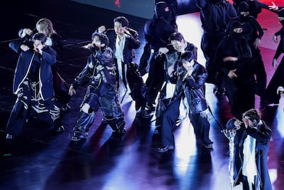 BTS at their comeback concert in Seoul in March 2026. Getty Images