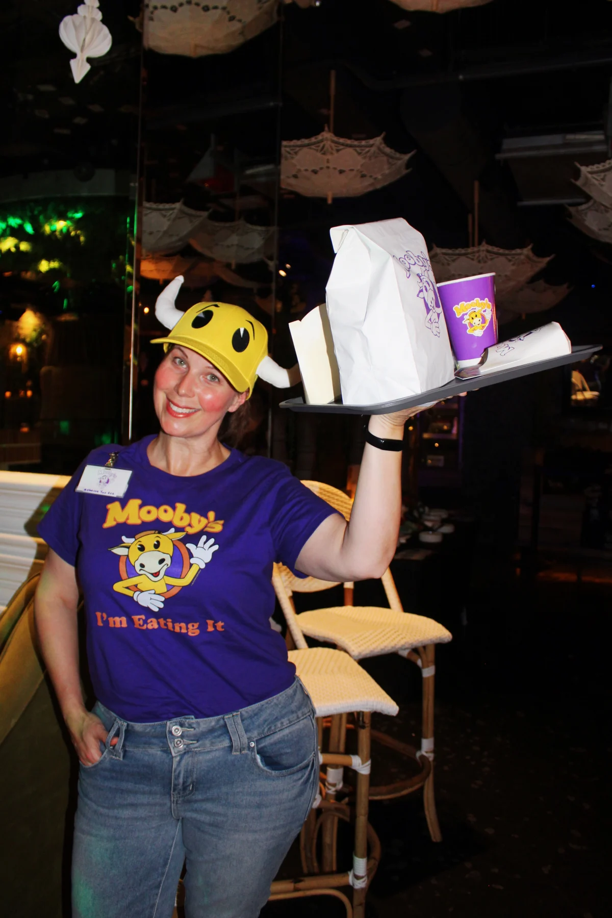 Repping Mooby's at the Blunt Objects SDCC party
