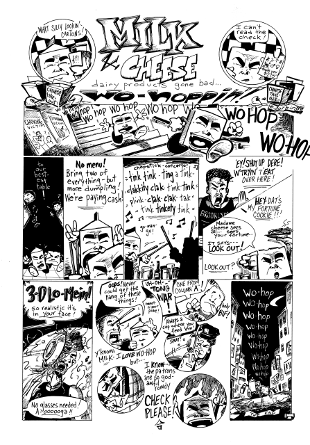 Milk & Cheese in "Wo-Hoppin!" Did anyone outside (or even inside) NYC get this? Art by Evan Dorkin.