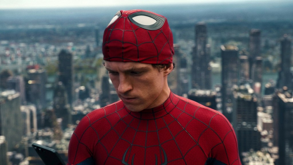 Peter Parker angrily looking at phone in Spider Man Brand New Day
