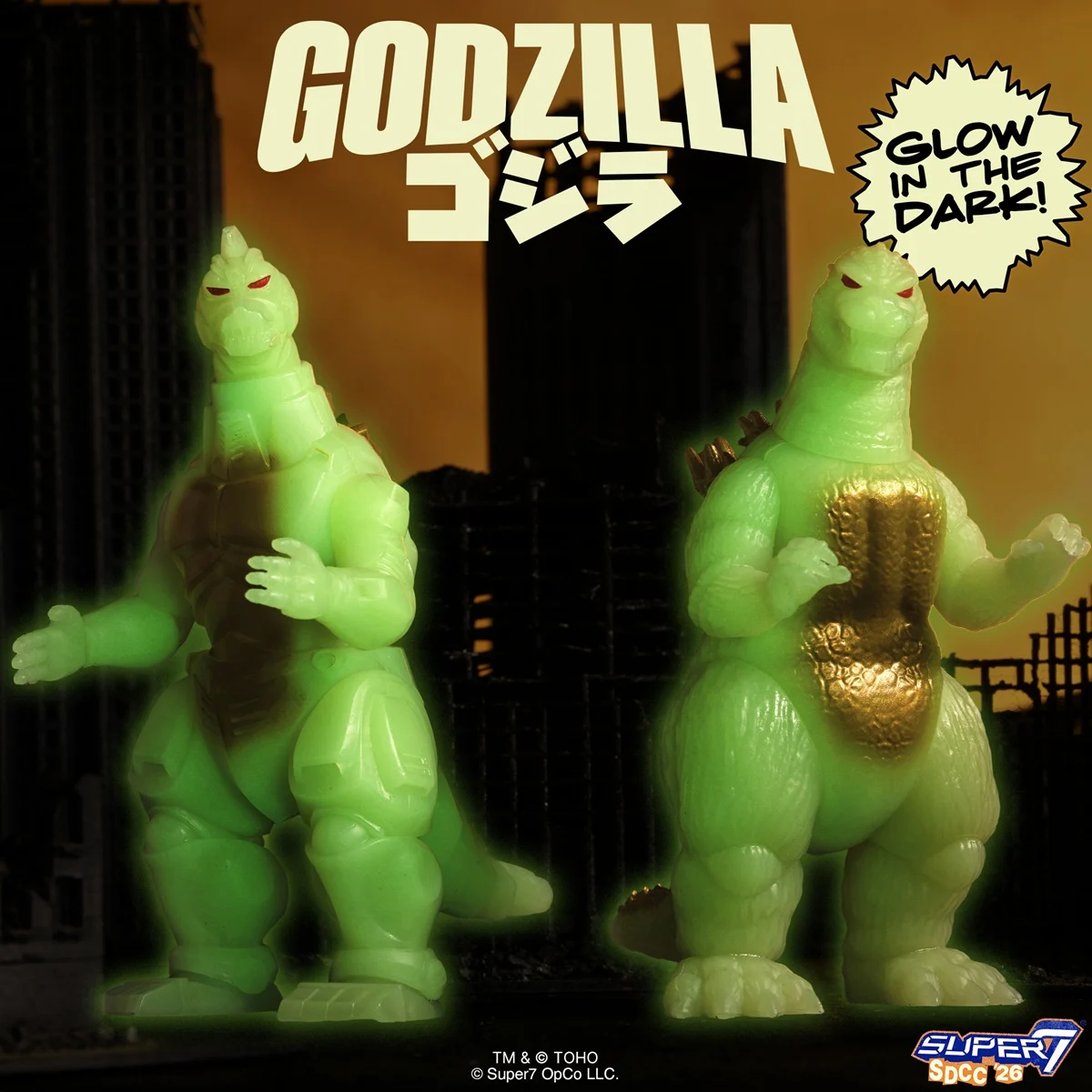 Godzilla and Mechagodzilla Super 7 ReAction figures, SDCC exclusives.