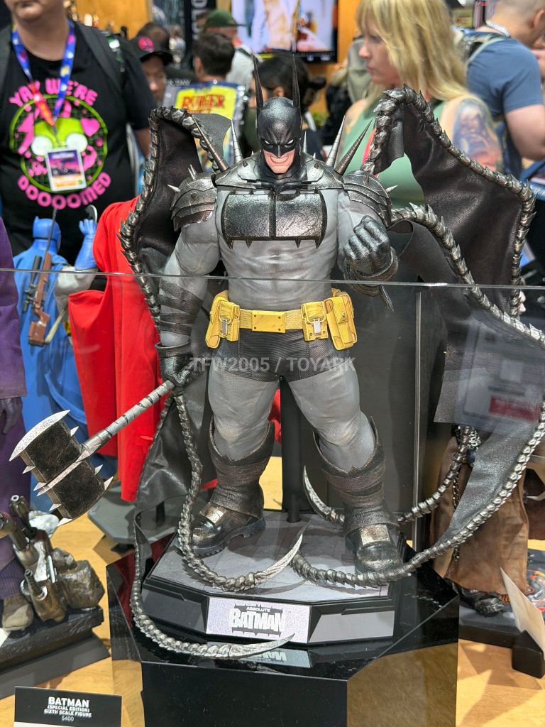 Full shot of the Absolute Batman sixth scale figure, highlighting its massive build and battle-axe emblem.