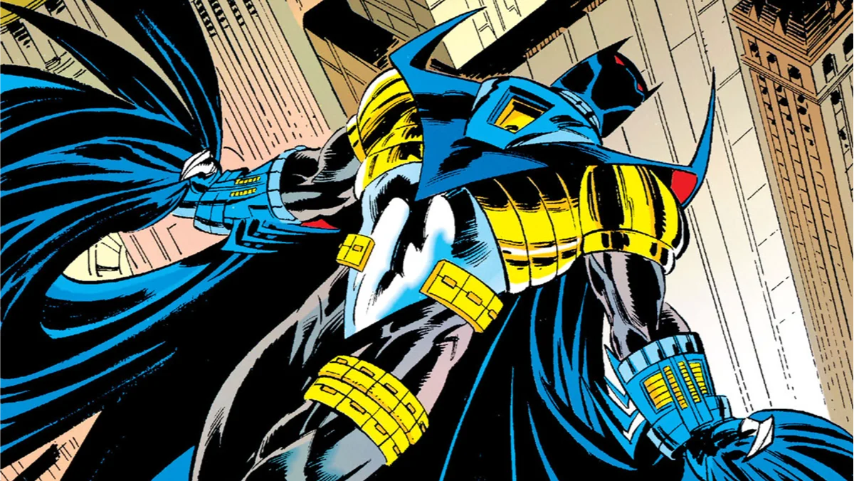 Comic panel showing Jean-Paul Valley (or Azrael) in his new and improved Batman armor.