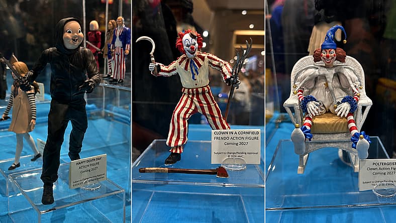 They're Heeeere… 'Poltergeist' Clown Doll Gets an Incredible 6-Inch Action Figure! Syndicate Collectibles Unveils Poltergeist, Happy Death Day, Clown in a Cornfield & M3GAN Figures at SDCC