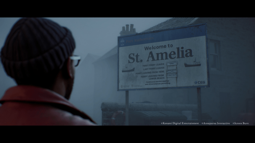 A man looks on at a sign that says St. Amelia.