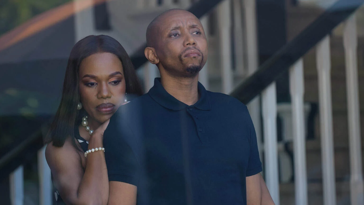 The Polygamist. (L to R) Gugu Gumede as Joyce Gomora, Sdumo Mtshali as Jonasi Gomora in The Polygamist. Picture: Netflix © 2026