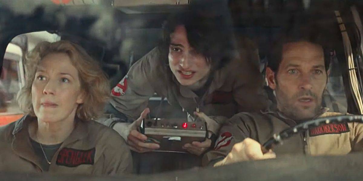 Carrie Coon, Finn Wolfhard, and Paul Rudd in the new 'Ghostbusters: Frozen Empire' trailer