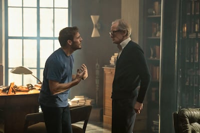 Sam Claflin as Joel Lazarus, left, and Bill Nighy as Dr Jonathan Lazarus in Lazarus. Photo: Prime Video
