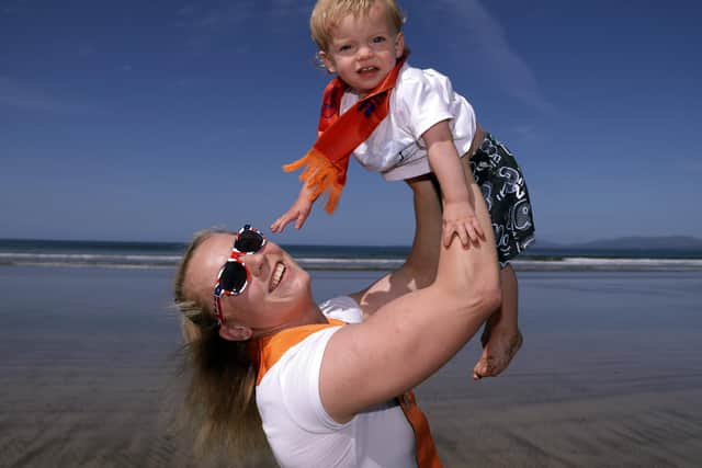 Sister Rachael Hawkes, WLOL 44 enjoying the beach with Oscar Barritt. Photo: John McVitty/Press Eye