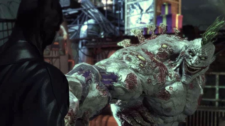 Batman staring at Titan Joker in Batman: Arkham Asylum