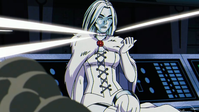 Emma Frost in diamond mode looking at her nails in X-Men '97