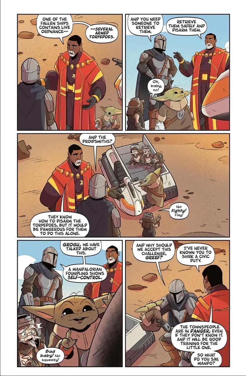 Din Djarin discusses a mission with Greef Karga.