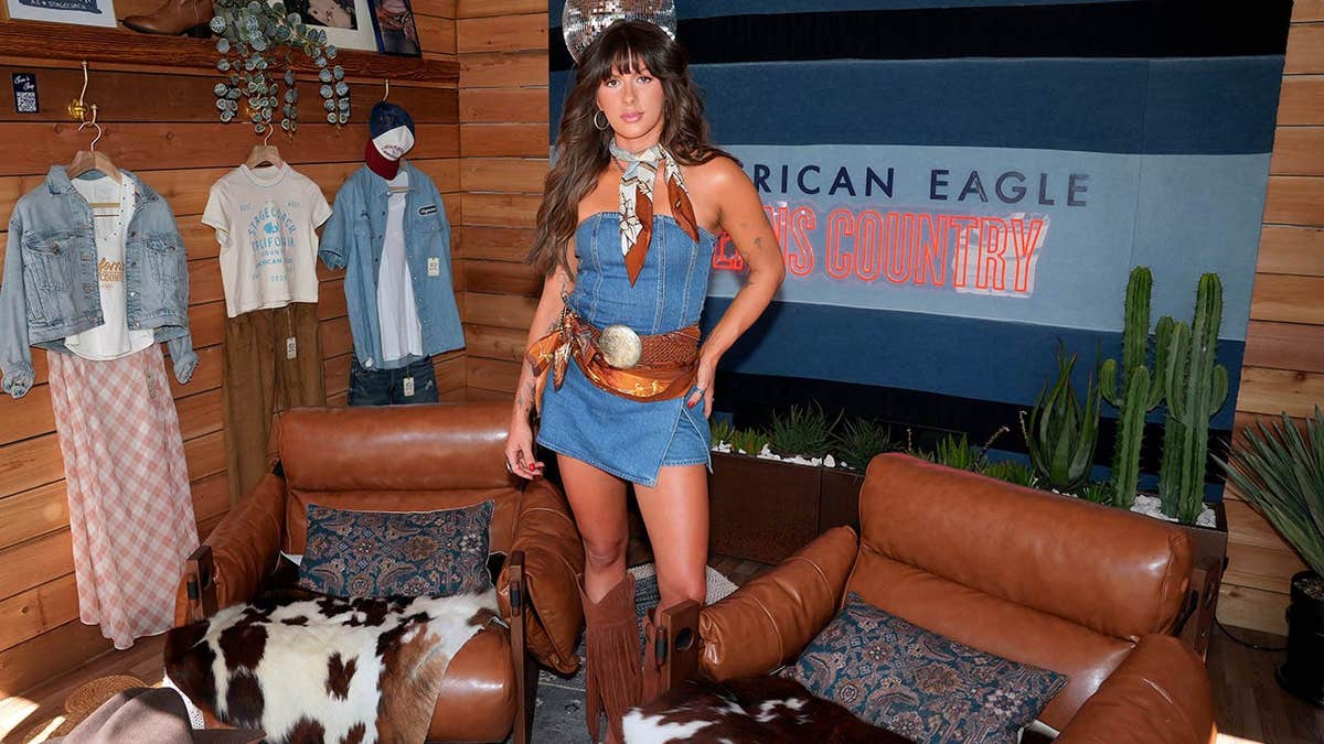 Ella Langley attends American Eagle Jeans Country at Stagecoach 2026 in Indio, Calif.