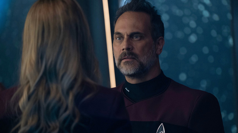 Captain Liam Shaw listening intently in "Star Trek: Picard" (2023)