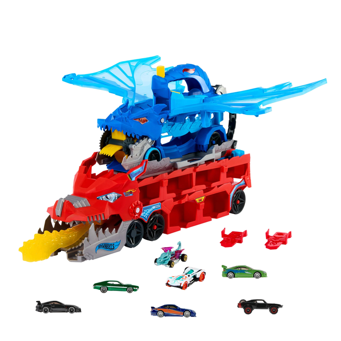Hot Wheels Ultimate Dual Dragon Transporter + 5 Fast & Furious Cars bundle.