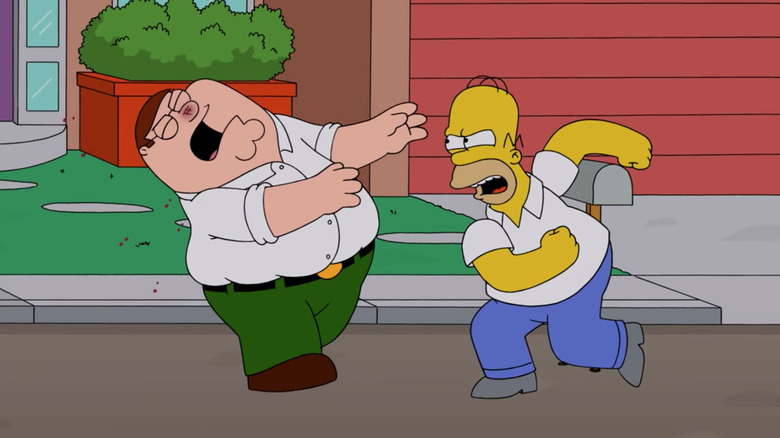 Homer Simpson punches Peter Griffin in "Family Guy"