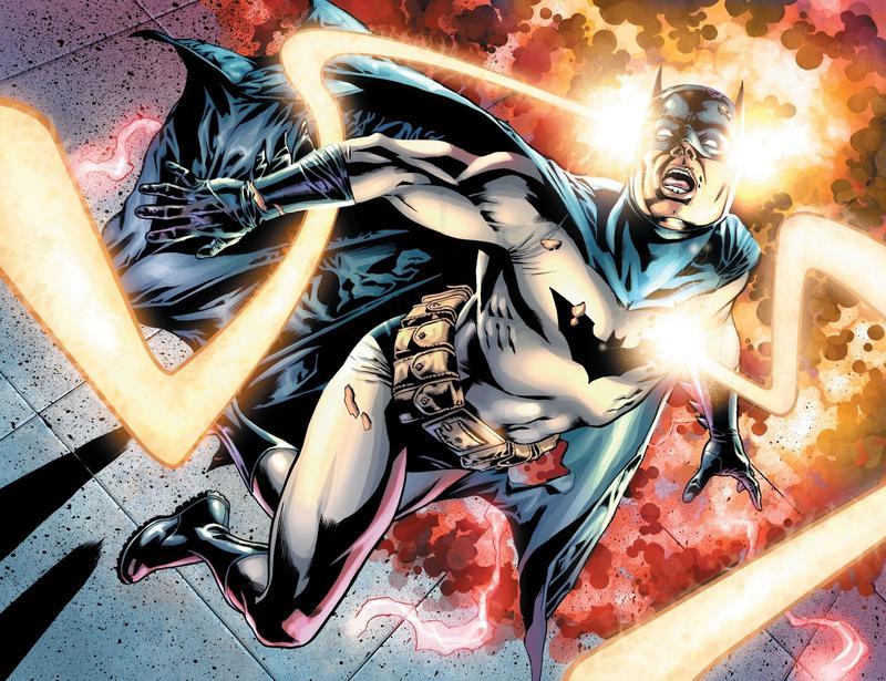 Page from Final Crisis event showing Darkseid killing Batman with his Omega Beams.