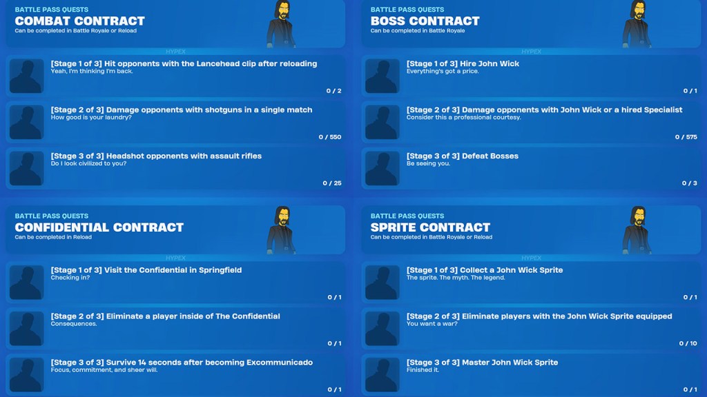 Fortnite John Wick The Simpsons Skin Quests
