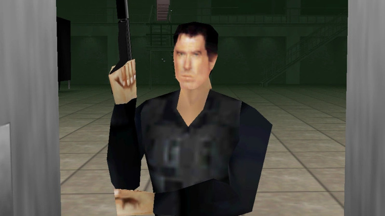 James Bond raises his pistol in GoldenEye 007 (1997)
