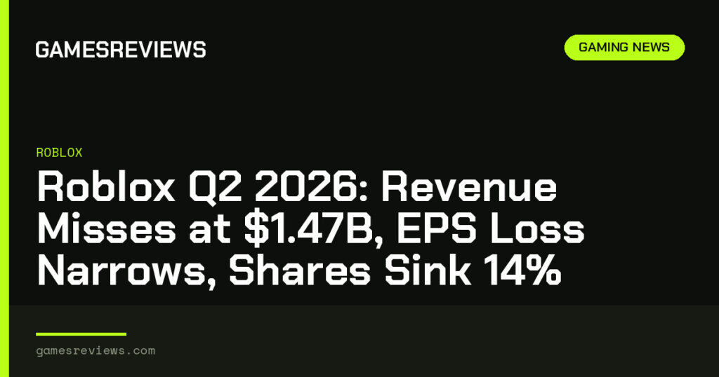 Roblox Q2 2026: Revenue Misses at .47B, EPS Loss Narrows, Shares Sink 14% Roblox Q2 2026: Revenue Misses at .47B, EPS Loss Narrows, Shares Sink 14%