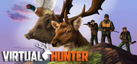 Virtual Hunter VR key art showing deer, a pheasant, and hunters in the field
