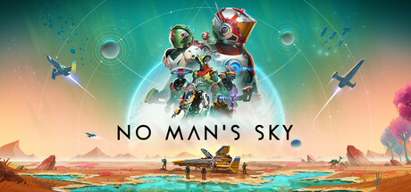 No Man's Sky Steam header art with explorer and alien fauna