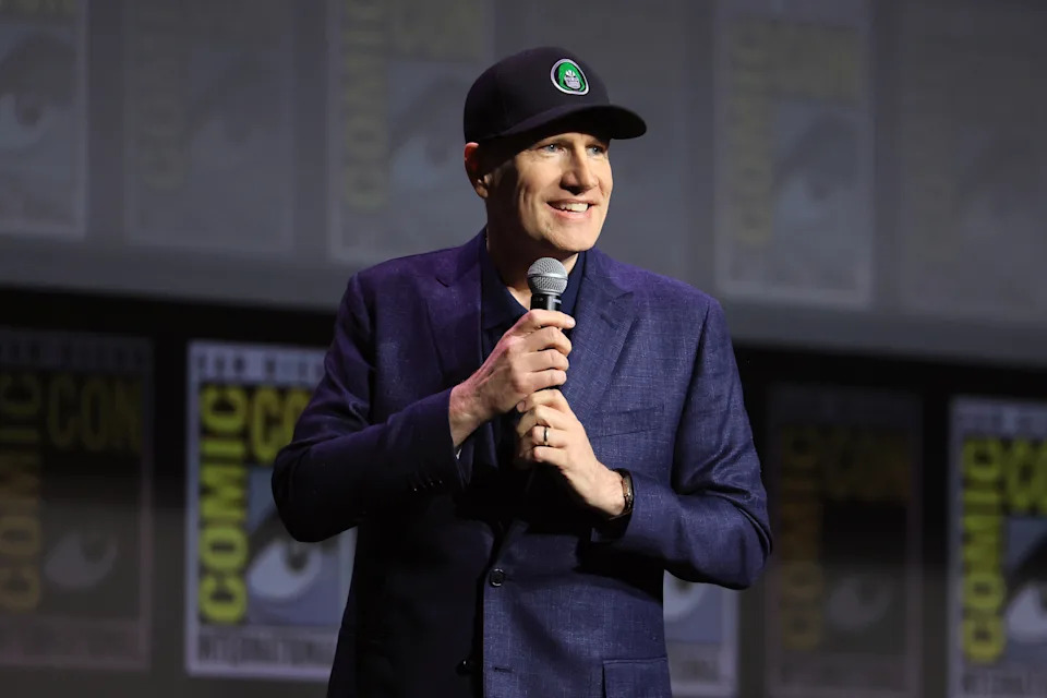 Kevin Feige during the Marvel Studios Panel at 2026 San Diego Comic-Con.