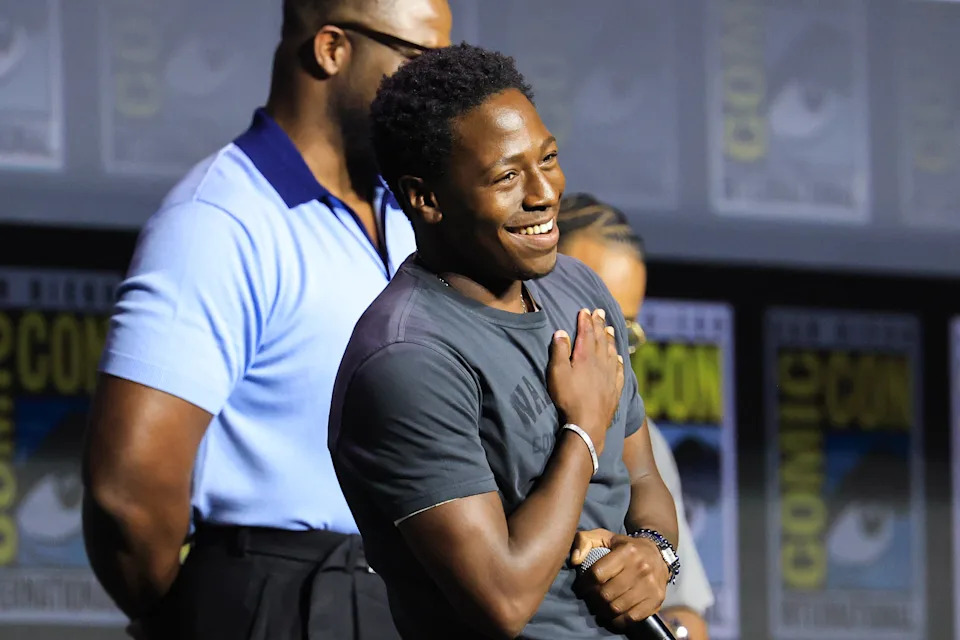 David Jonsson speaks onstage during the 2026 Comic-Con International: San Diego - Marvel Studios Hall H presentation at San Diego Convention Center on July 25, 2026 in San Diego, California. (Photo by Amy Sussman/Getty Images)