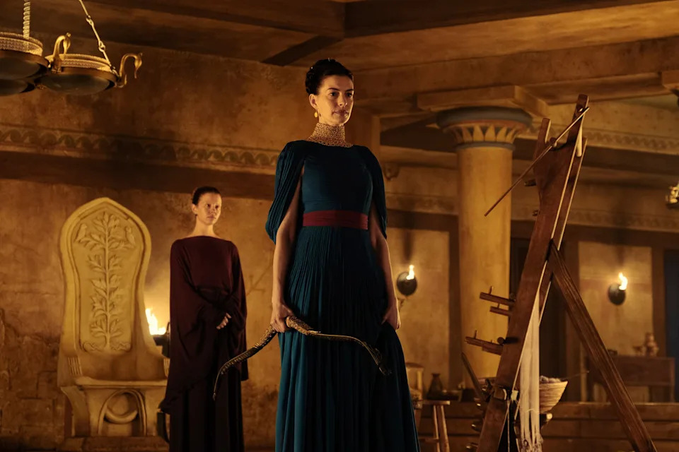 Mia Goth and Anne Hathaway in The Odyssey.