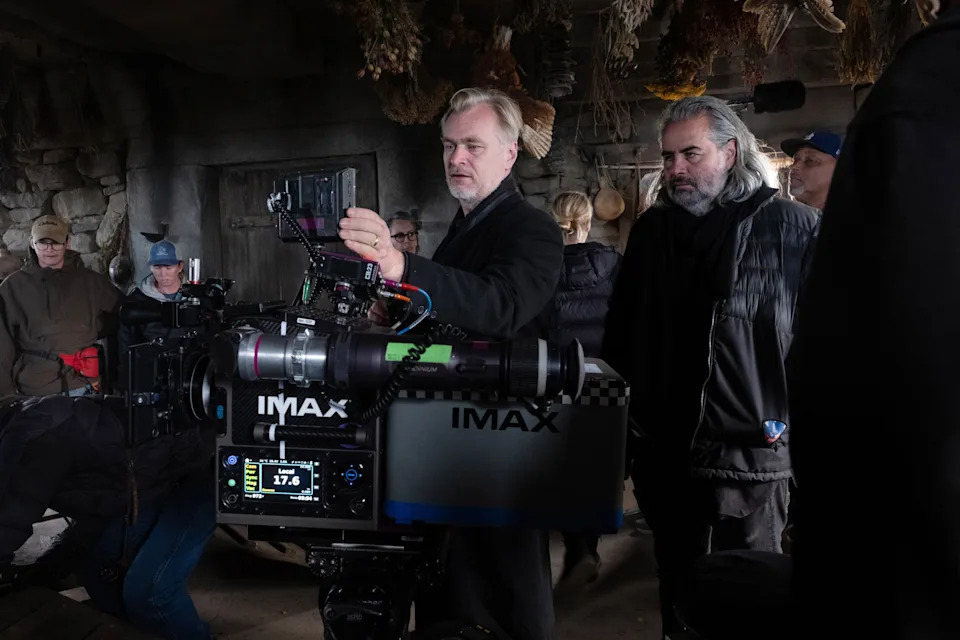 Christopher Nolan and cinematographer Hoyte van Hoytema on the set of The Odyssey.