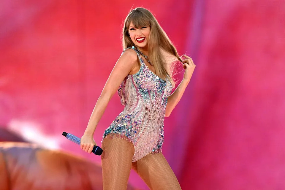 Taylor Swift performs on stage at Wembley Stadium in London in August 2024Credit: Kate Green/Getty
