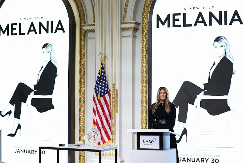 Melania Trump delivers remarks before ringing the opening bell at the New York Stock Exchange (NYSE) in New York on Jan. 28, 2026.Credit: ANGELA WEISS / AFP via Getty