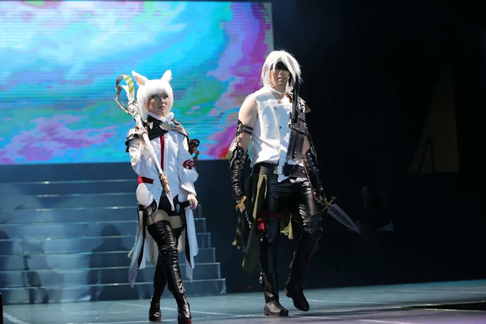 Cosplayers pose on stage during the Anime Matsuri Cosplay Contest at George R. Brown Convention Center in Houston, Texas on April 8, 2017. Anjali Bhimani and Carolina Ravassa, voice actors of the popular game "Overwatch" were emcees at the event. (Luxe Studio Productions/Houston Chronicle via Anime Matsuri Convention)