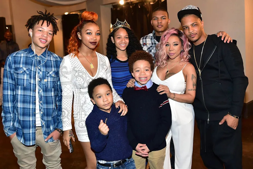 Domani Harris, Zonnique Pullins, Deyjah Harris, Messiah Harris, T.I., Tameka 'Tiny' Harris, King Harris, and Major Harris in Atlanta on March 6, 2016Credit: Paras Griffin/Getty