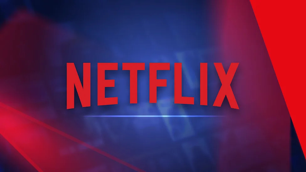 Netflix logo on a blue and red abstract background.