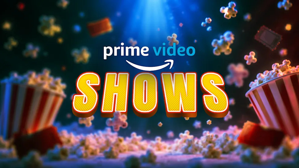 Prime Video Shows graphic with popcorn, movie tickets, and theater-style lighting.-1