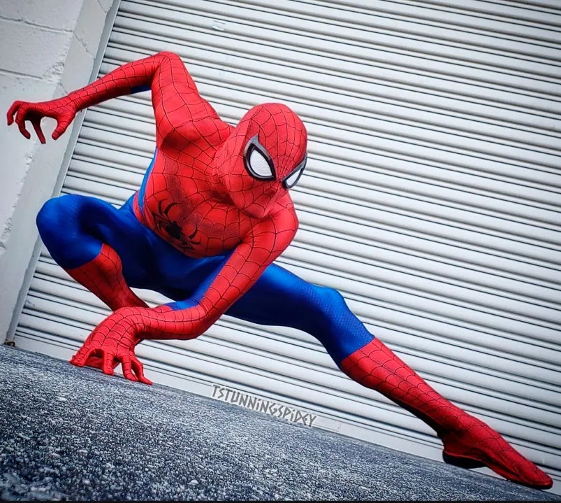 In these undated photos provided by Tyler Scott Hoover, a professional Spider-Man cosplayer and model, Hoover is pictured in the classic costume of the Marvel comic superhero. In August 2022, as the iconic character marks 60 years in the vast, imaginative world of comic books, movies and merchandise, fans like Hoover reflect on Spider-Man's appeal across race, gender and nationality. (Tyler Scott Hoover via AP)